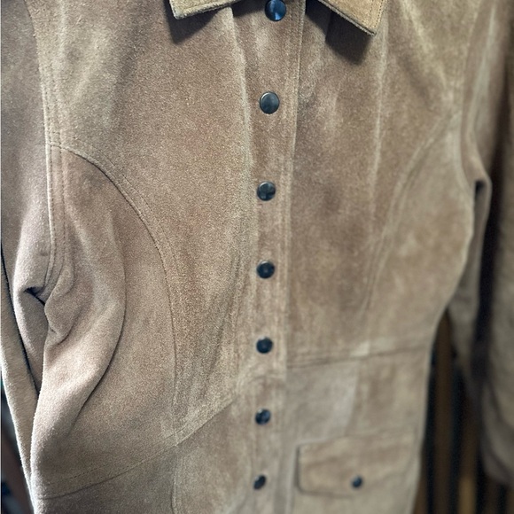 Free People VTG Camel Suede Snap Button Long Trench Jacket Boho Western Large - Picture 2 of 13